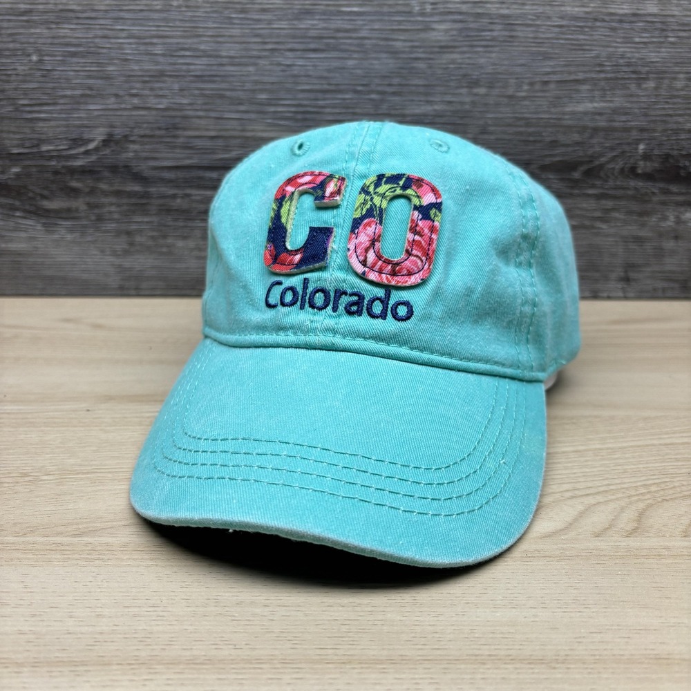 Colorado Hat Cap Strap Back Womens Blue Teal CO Embroidered Floral Adjustable - Picture 3 of 9